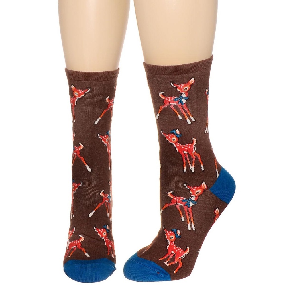 NEW Fawn Over Me Retro Deer Socks in Cocoa - Picture 3 of 3